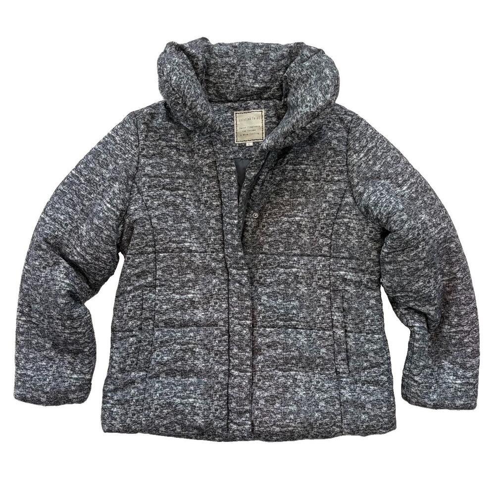 Christina Faini Women’s Size Large Heather Grey Puffer Winter Jacket Coat Zip Up